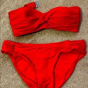 Red bandeau bikini